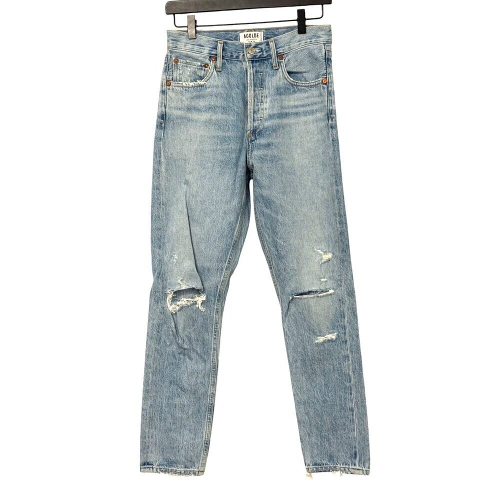 Agolde Jamie High Rise Classic Jeans in Shakedown Distressed 90s Buttons Size 25